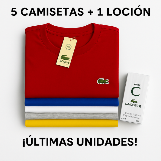 PACK X5 CAMISETAS LACOSTE + LOCION